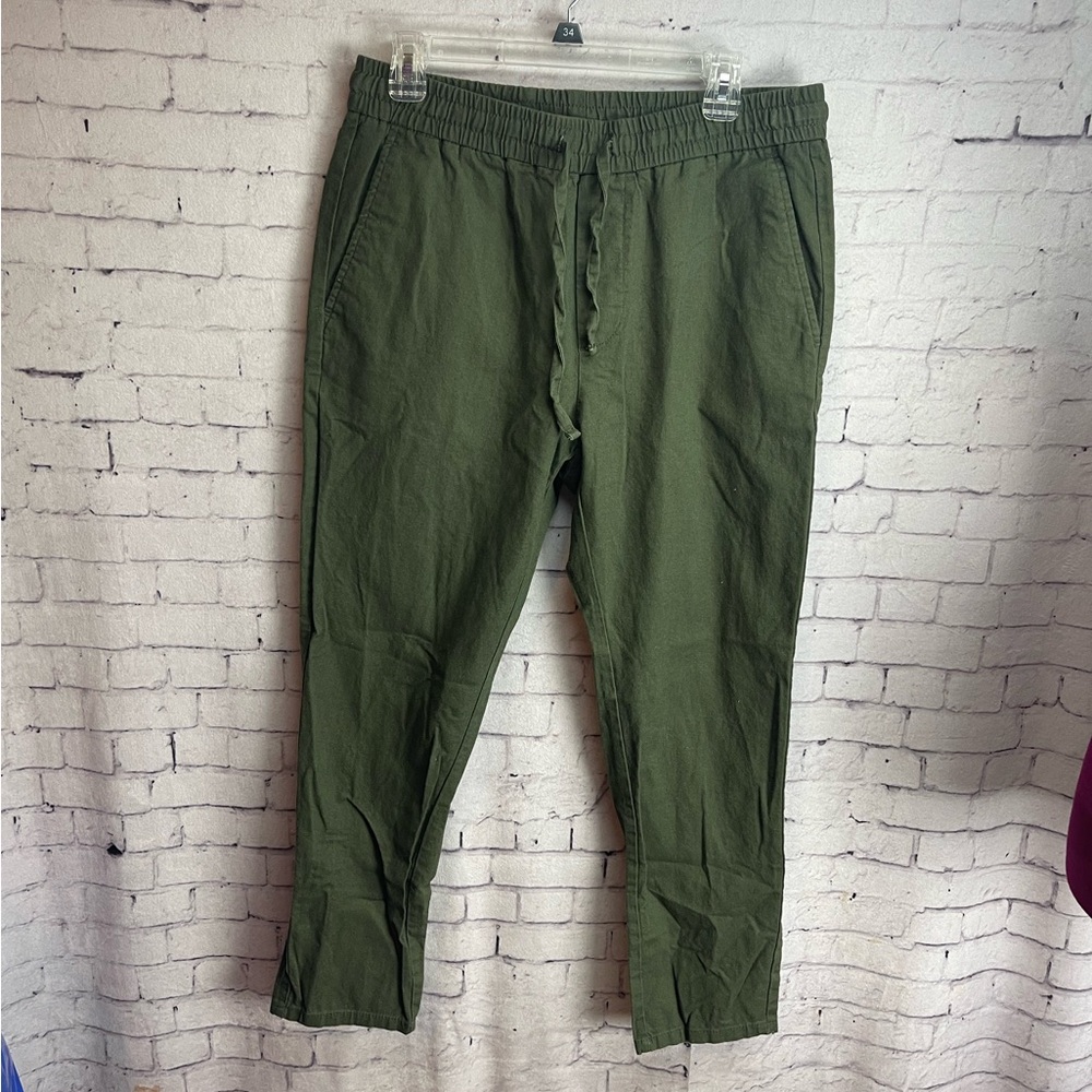 Only & Sons size large green linen Cotten blend pants Linus tapered cropped